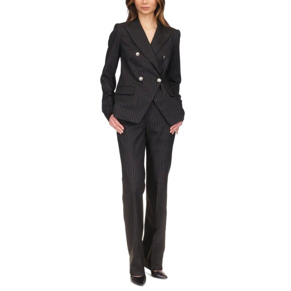 Michael Kors Women's Metallic Pinstripe Cutaway Blazer Black Size 12 MSRP $250 - Picture 1 of 4